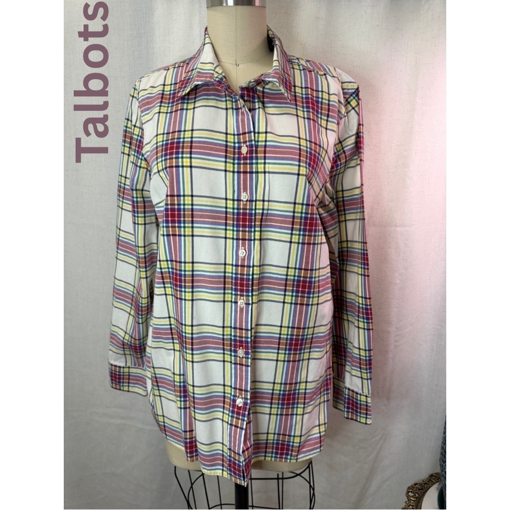 Talbots Plaid Button Down Shirt Size M Multicolor Classic Long Sleeve Top